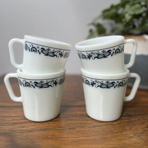 4 Pyrex Milk Glass Vintage Old Town Blue Onion 1410 Coffee Tea Cup Mugs Lot of 4